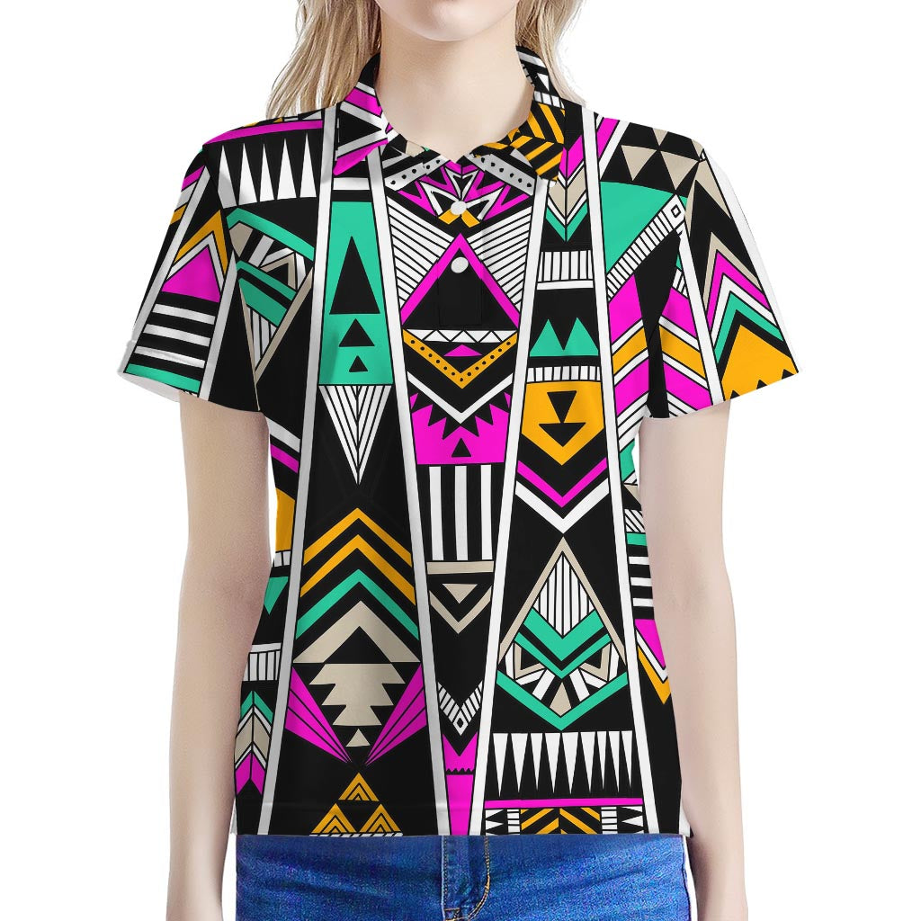 Vintage Tribal Aztec Pattern Print Women's Polo Shirt