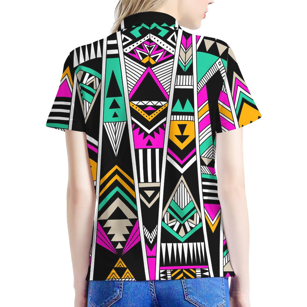 Vintage Tribal Aztec Pattern Print Women's Polo Shirt