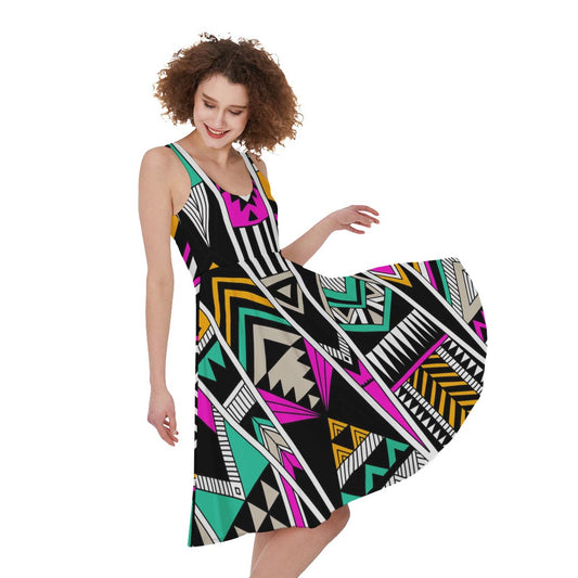 Vintage Tribal Aztec Pattern Print Women's Sleeveless Dress