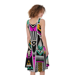 Vintage Tribal Aztec Pattern Print Sleeveless Knee Length Dress GearFrost Vintage Tribal Aztec Pattern Print Sleeveless Knee Length Dress GearFrost