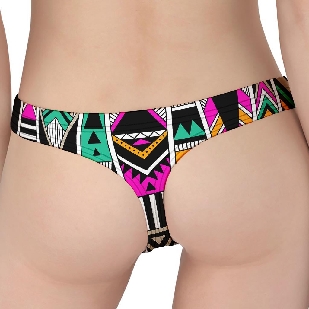 Vintage Tribal Aztec Pattern Print Women's Thong