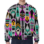 Vintage Tribal Aztec Pattern Print Zip Sleeve Bomber Jacket