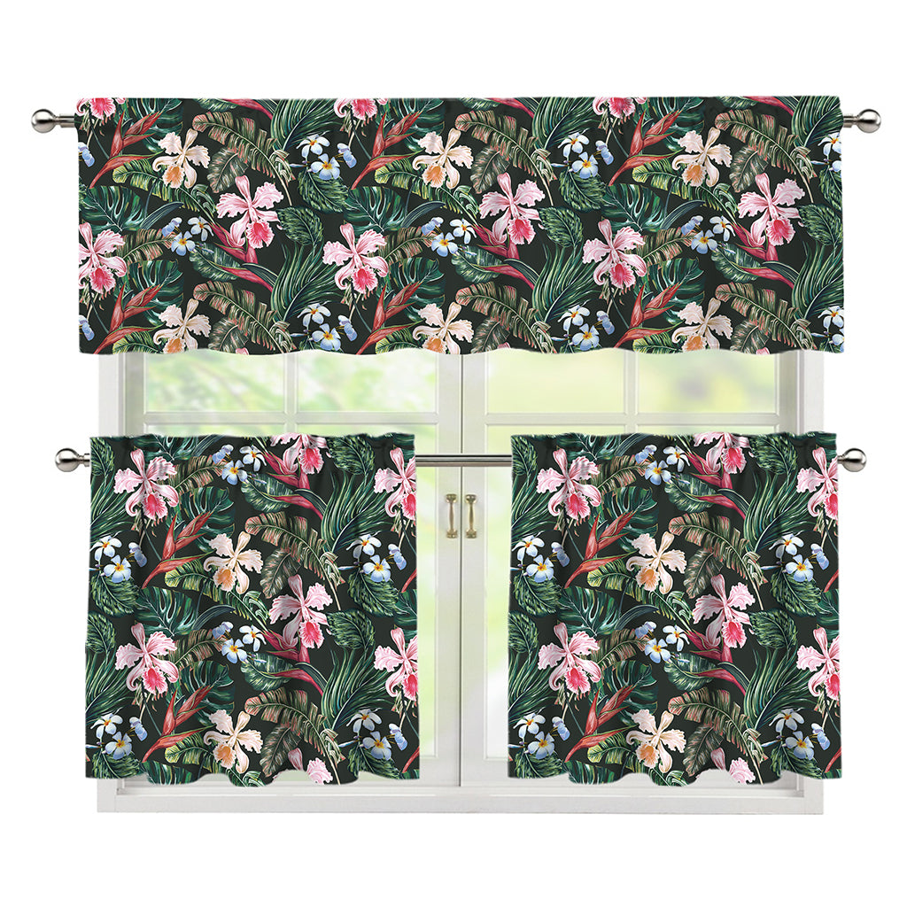 Vintage Tropical Exotic Hawaiian Print 3 Piece Kitchen Curtains