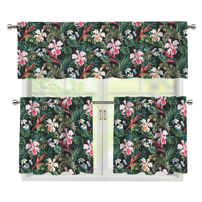 Vintage Tropical Exotic Hawaiian Print 3 Piece Kitchen Curtains