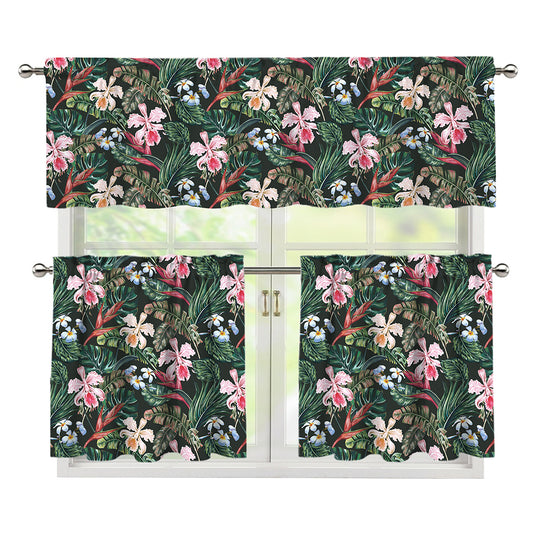 Vintage Tropical Exotic Hawaiian Print 3 Piece Kitchen Curtains