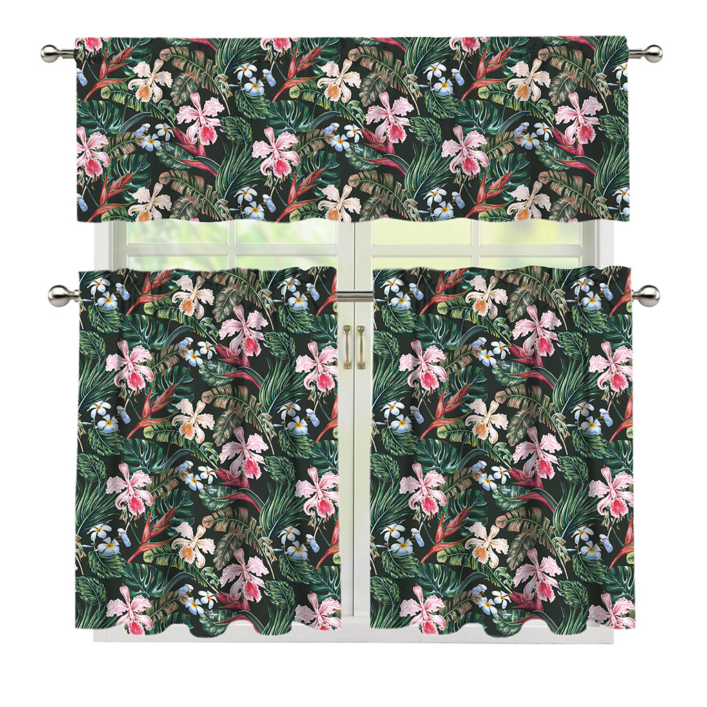 Vintage Tropical Exotic Hawaiian Print 3 Piece Kitchen Curtains