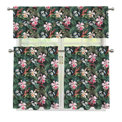 Vintage Tropical Exotic Hawaiian Print 3 Piece Kitchen Curtains