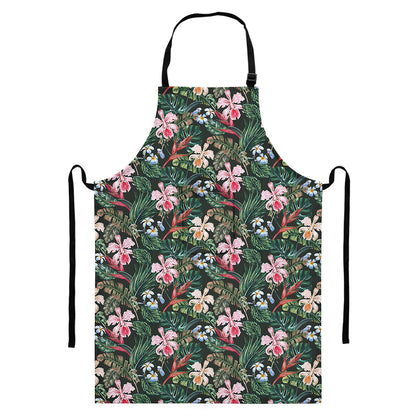 Vintage Tropical Exotic Hawaiian Print Bib Apron With Pocket