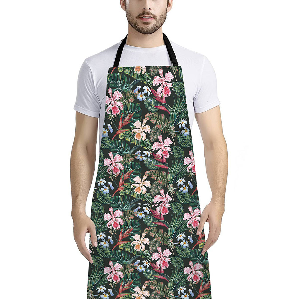 Vintage Tropical Exotic Hawaiian Print Bib Apron With Pocket