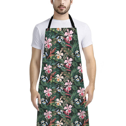 Vintage Tropical Exotic Hawaiian Print Bib Apron With Pocket
