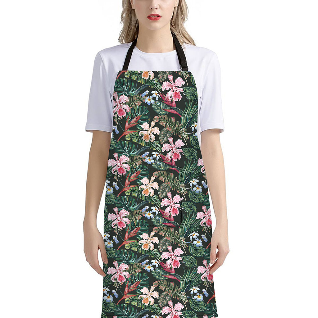 Vintage Tropical Exotic Hawaiian Print Bib Apron With Pocket