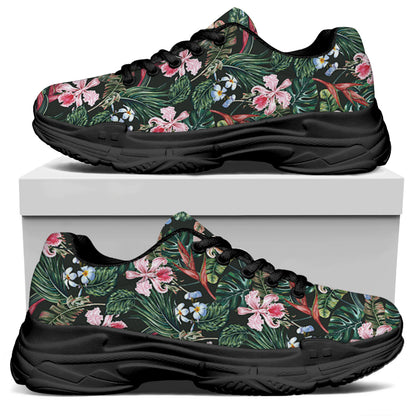 Vintage Tropical Exotic Hawaiian Print Black Chunky Shoes