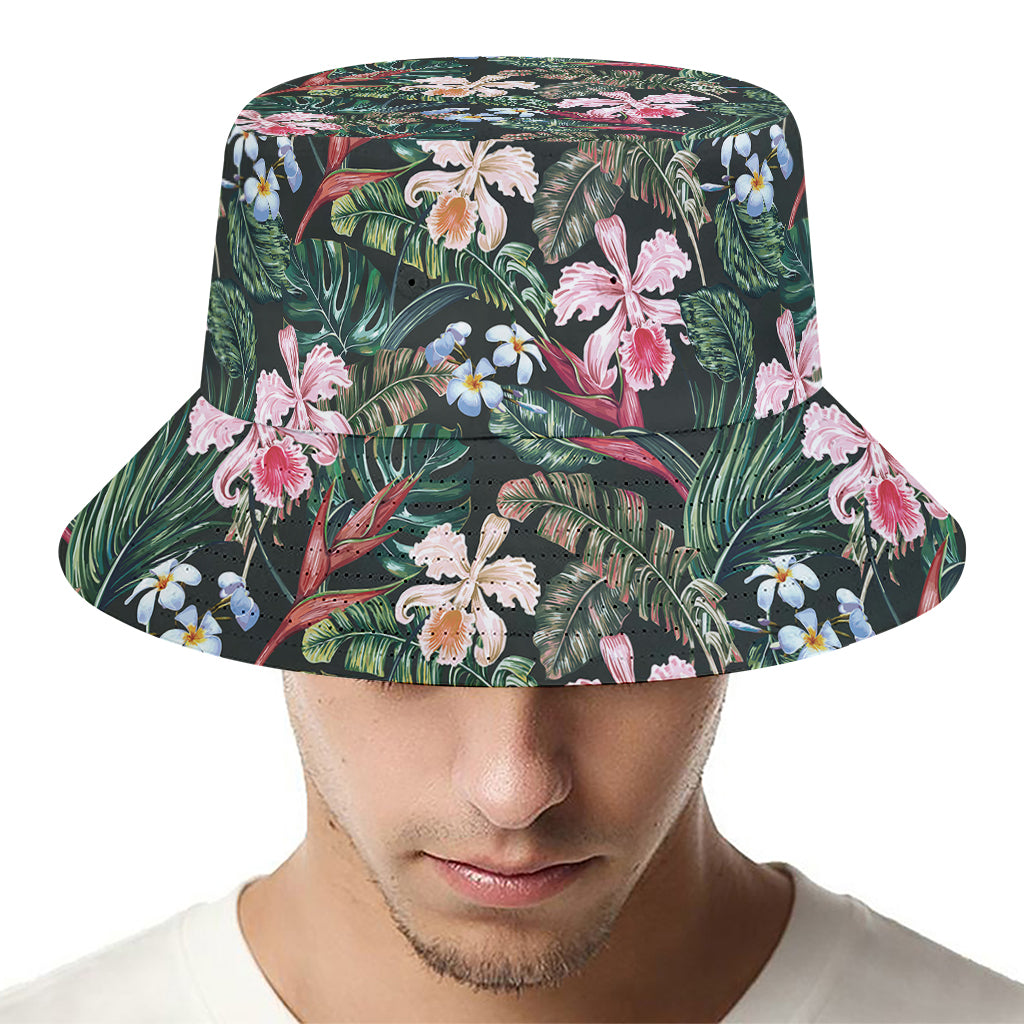 Vintage Tropical Exotic Hawaiian Print Bucket Hat