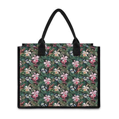 Vintage Tropical Exotic Hawaiian Print Canvas Tote Bag