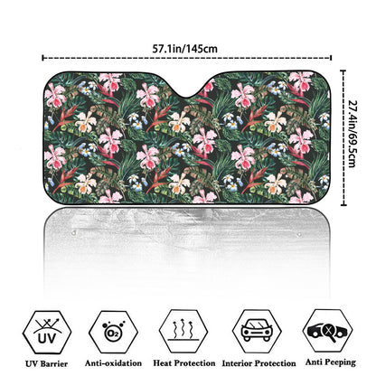 Vintage Tropical Exotic Hawaiian Print Car Windshield Sun Shade