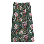 Vintage Tropical Exotic Hawaiian Print Cotton Front Slit Maxi Skirt
