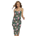 Vintage Tropical Exotic Hawaiian Print Cross Back Cami Dress