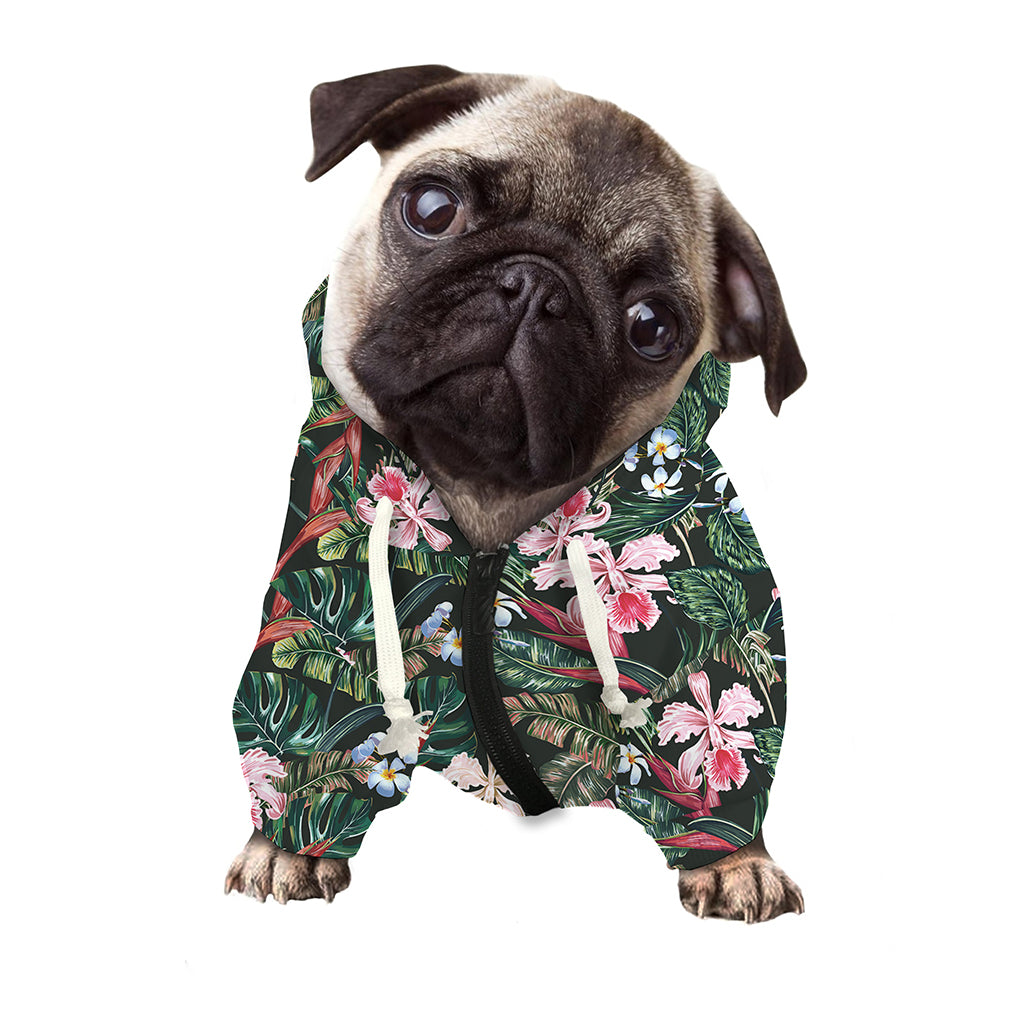 Vintage Tropical Exotic Hawaiian Print Dog Zip Up Hoodie