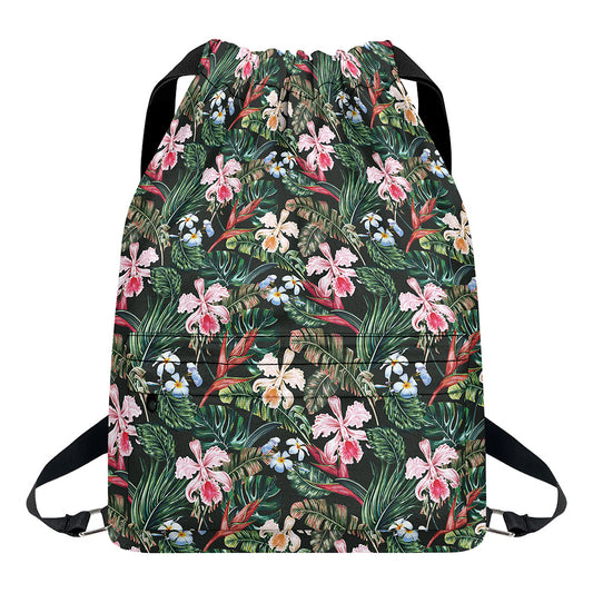 Vintage Tropical Exotic Hawaiian Print Drawstring Backpack