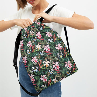 Vintage Tropical Exotic Hawaiian Print Drawstring Backpack