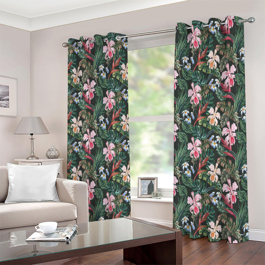 Vintage Tropical Exotic Hawaiian Print Extra Wide Grommet Curtains