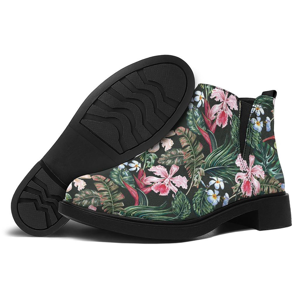 Vintage Tropical Exotic Hawaiian Print Flat Ankle Boots