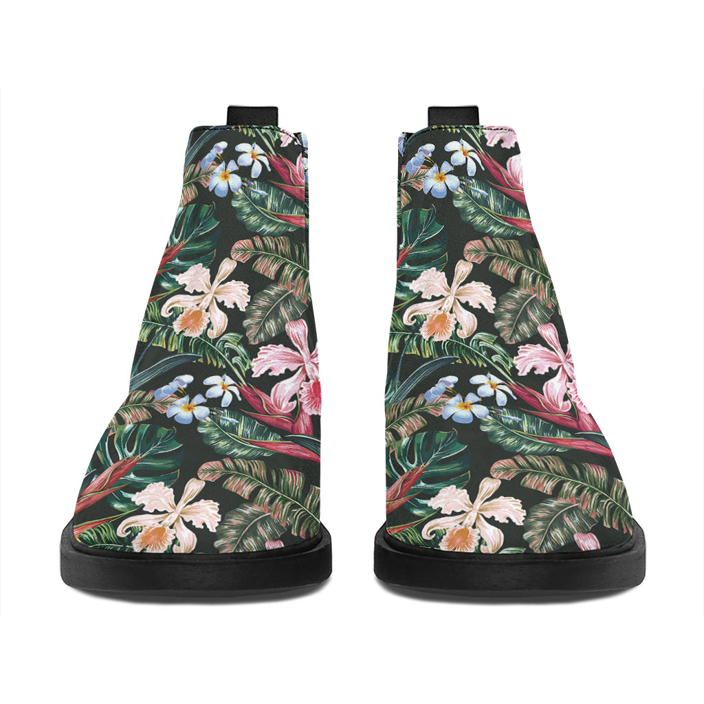 Vintage Tropical Exotic Hawaiian Print Flat Ankle Boots