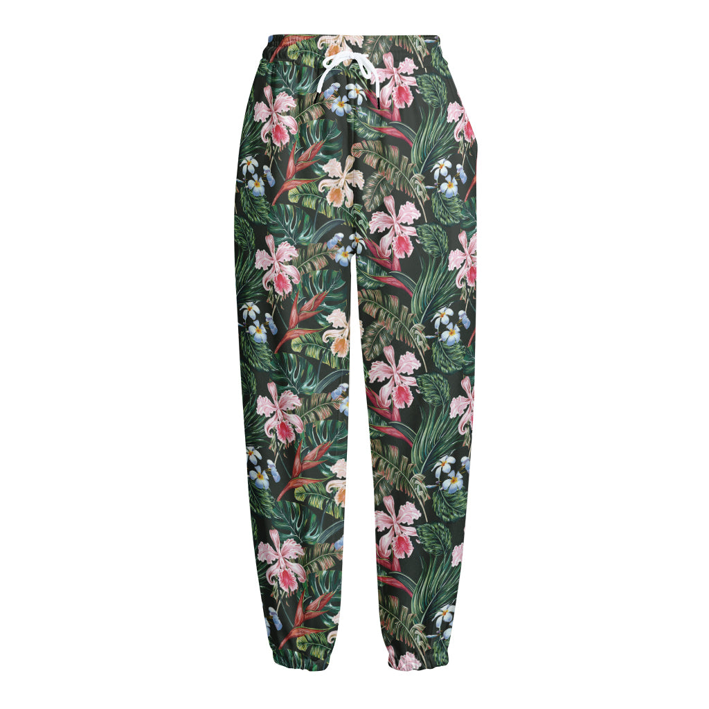 Vintage Tropical Exotic Hawaiian Print Fleece Lined Knit Pants