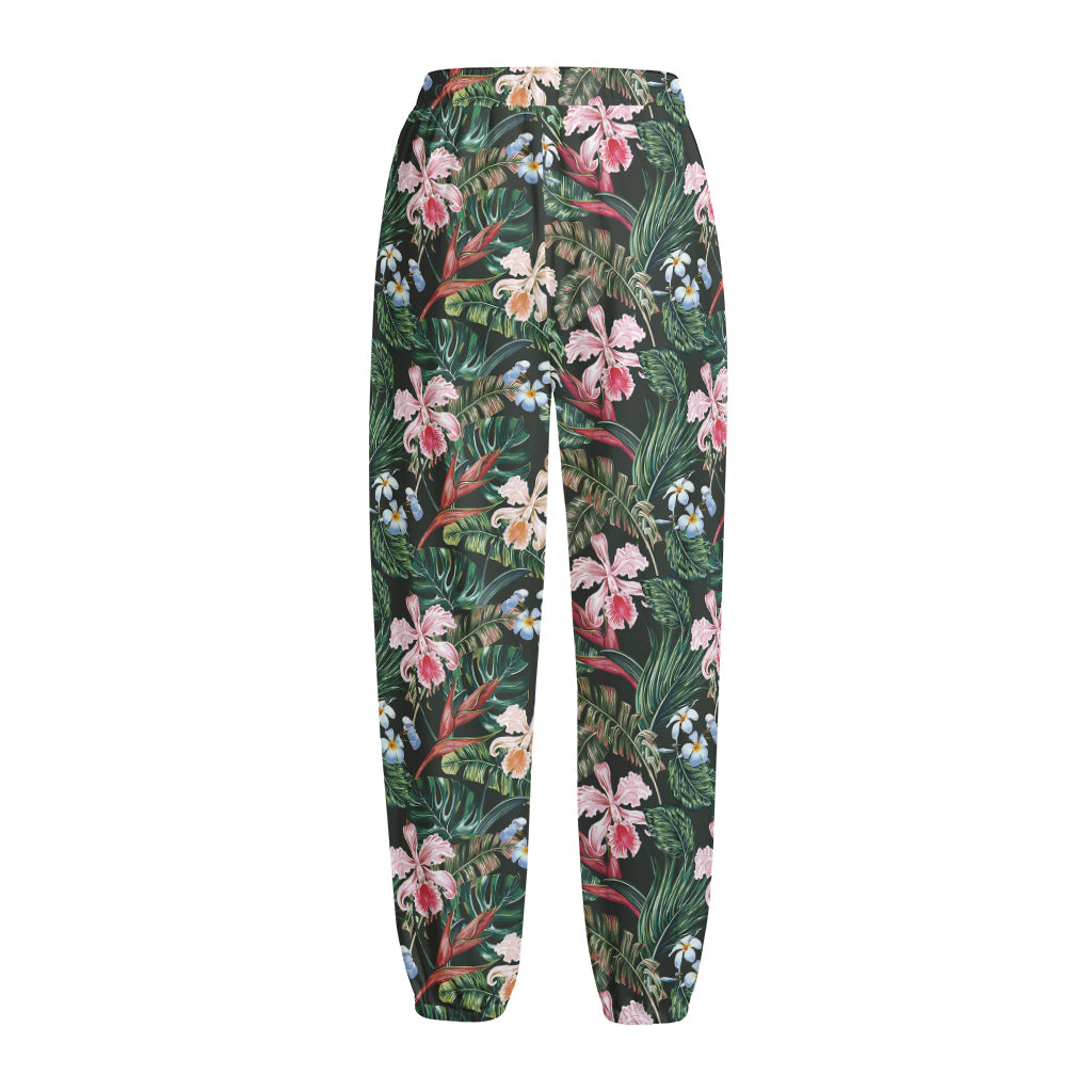 Vintage Tropical Exotic Hawaiian Print Fleece Lined Knit Pants