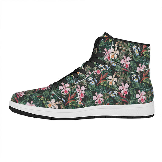 Vintage Tropical Exotic Hawaiian Print High Top Leather Sneakers