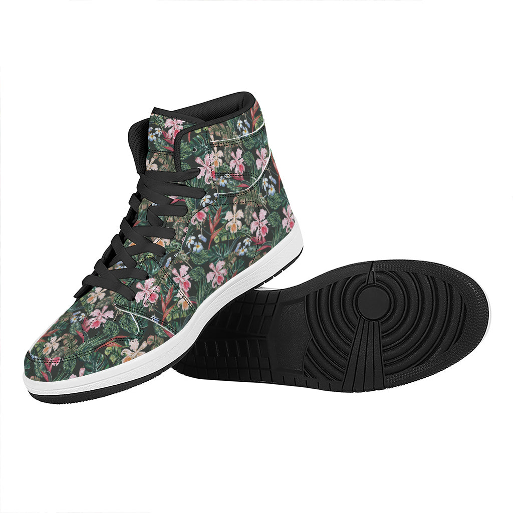 Vintage Tropical Exotic Hawaiian Print High Top Leather Sneakers