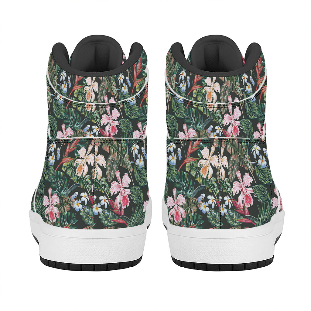 Vintage Tropical Exotic Hawaiian Print High Top Leather Sneakers