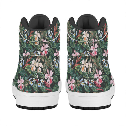 Vintage Tropical Exotic Hawaiian Print High Top Leather Sneakers