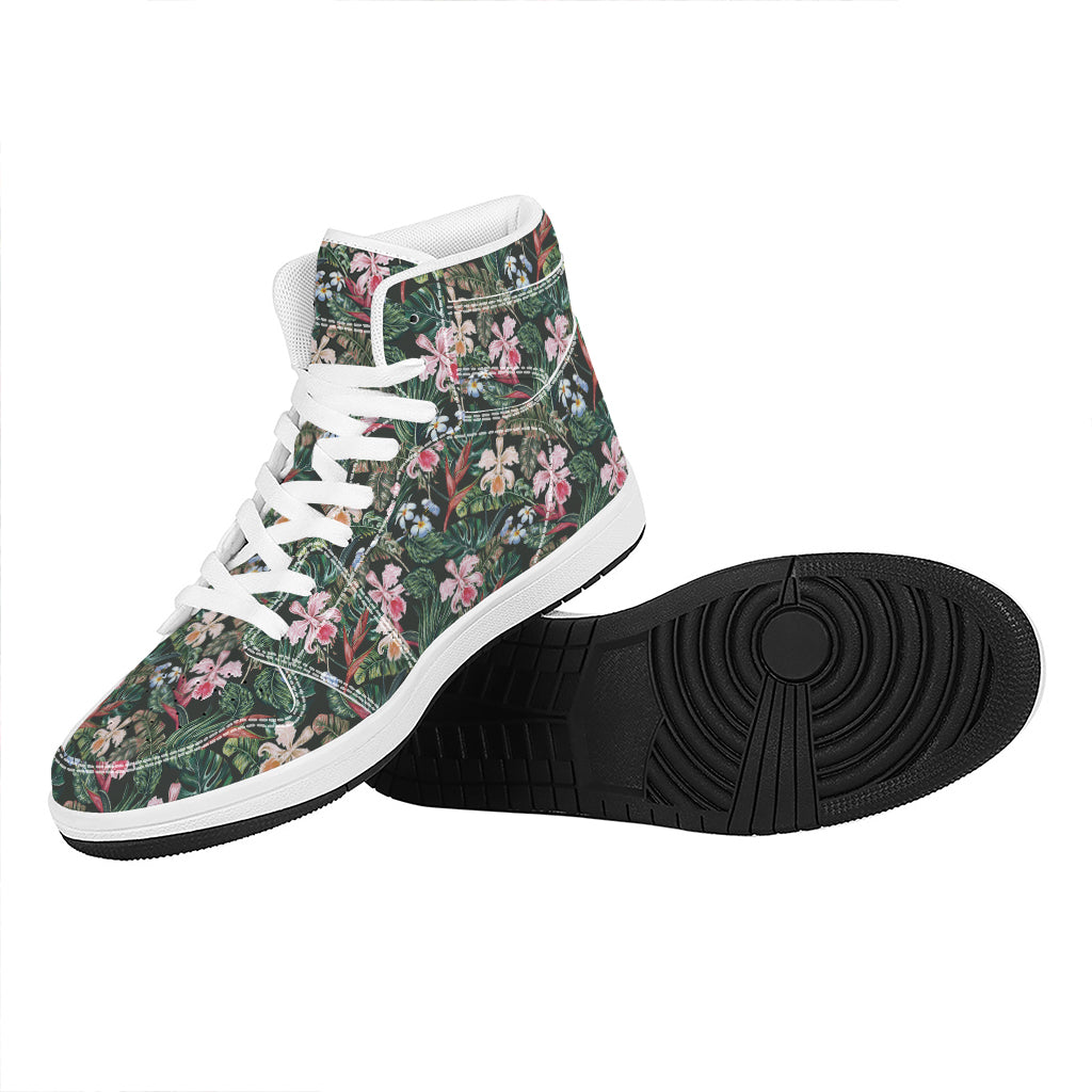 Vintage Tropical Exotic Hawaiian Print High Top Leather Sneakers