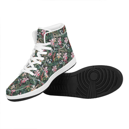Vintage Tropical Exotic Hawaiian Print High Top Leather Sneakers