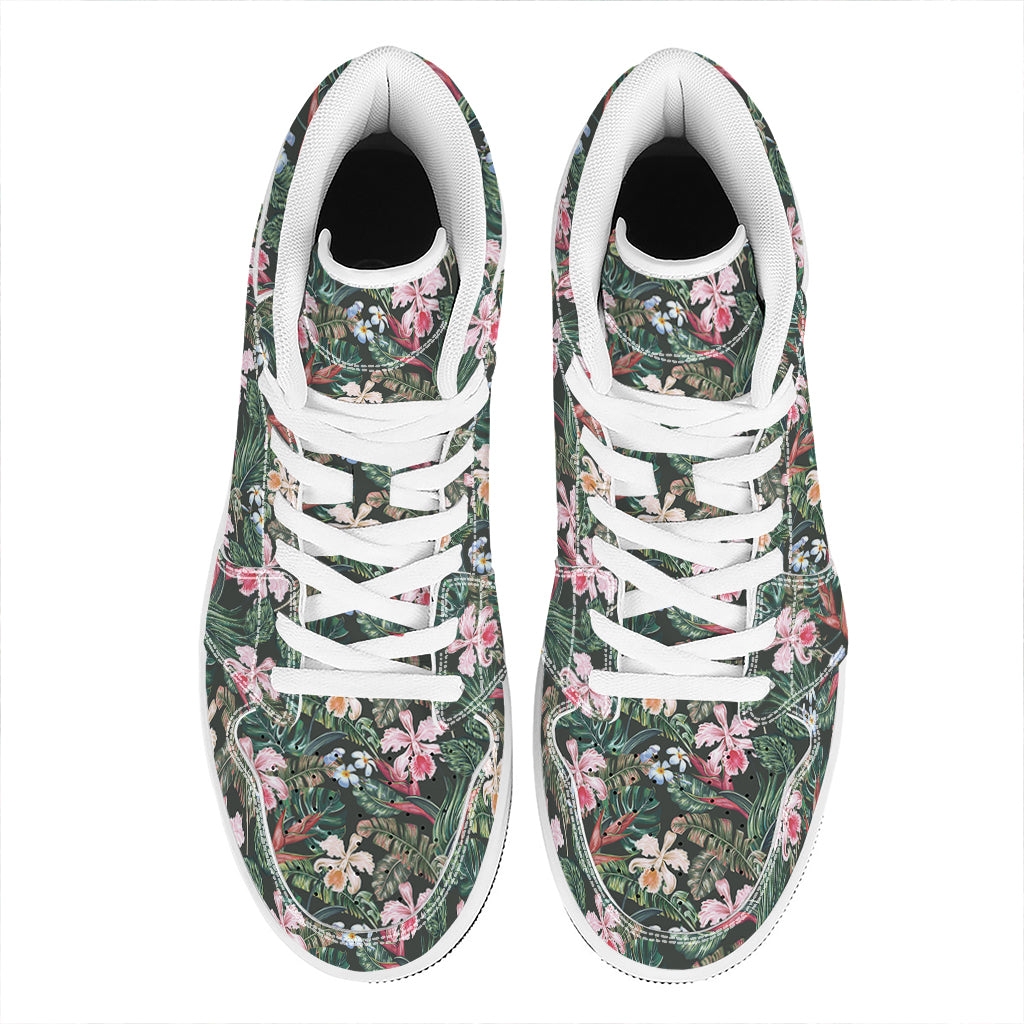 Vintage Tropical Exotic Hawaiian Print High Top Leather Sneakers