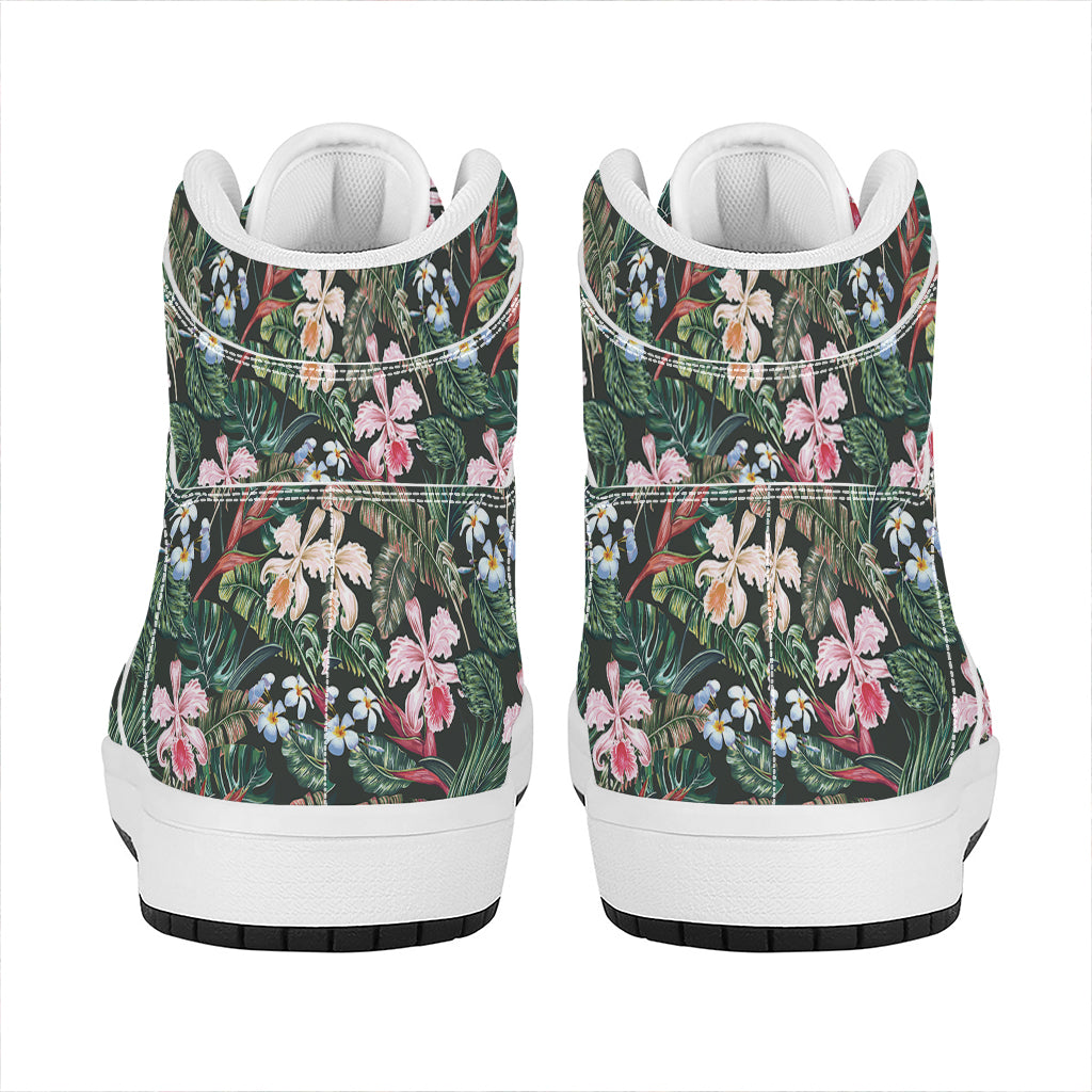 Vintage Tropical Exotic Hawaiian Print High Top Leather Sneakers