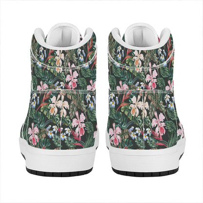 Vintage Tropical Exotic Hawaiian Print High Top Leather Sneakers