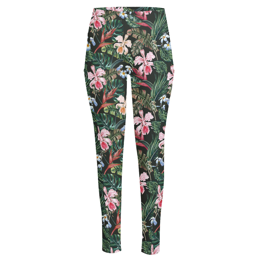 Vintage Tropical Exotic Hawaiian Print High-Waisted Pocket Leggings