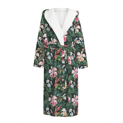Vintage Tropical Exotic Hawaiian Print Hooded Bathrobe