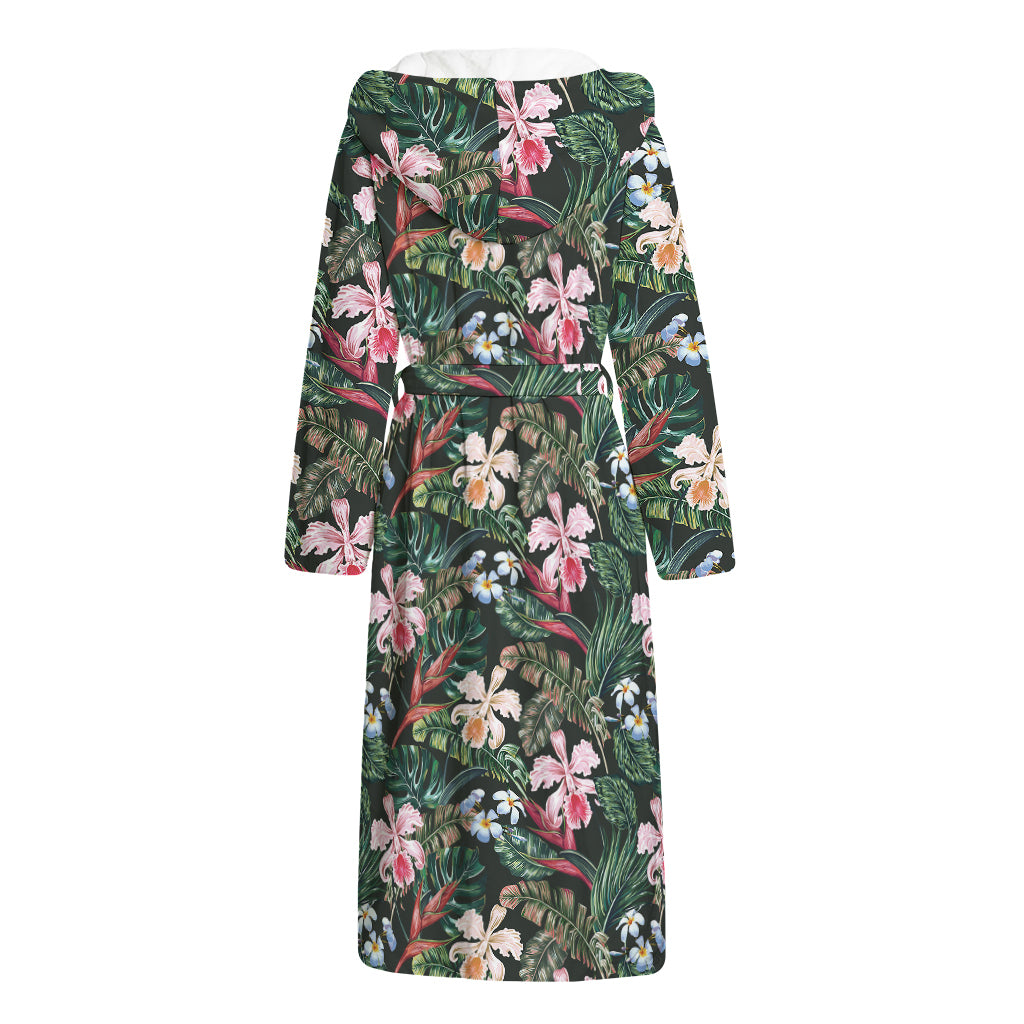 Vintage Tropical Exotic Hawaiian Print Hooded Bathrobe