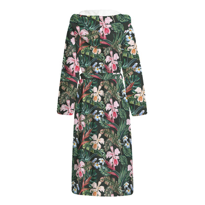 Vintage Tropical Exotic Hawaiian Print Hooded Bathrobe