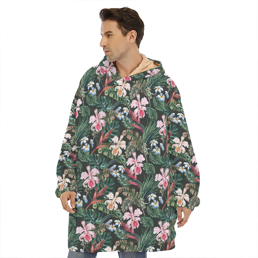 Vintage Tropical Exotic Hawaiian Print Hoodie Blanket