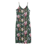 Vintage Tropical Exotic Hawaiian Print Jersey Midi Cami Dress