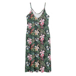 Vintage Tropical Exotic Hawaiian Print Jersey Midi Cami Dress