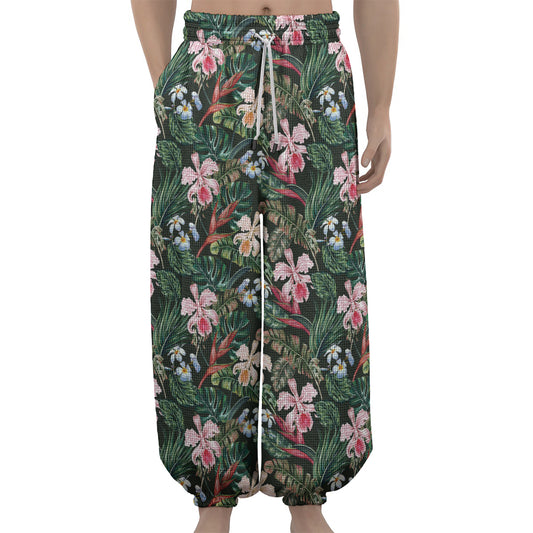Vintage Tropical Exotic Hawaiian Print Lantern Pants