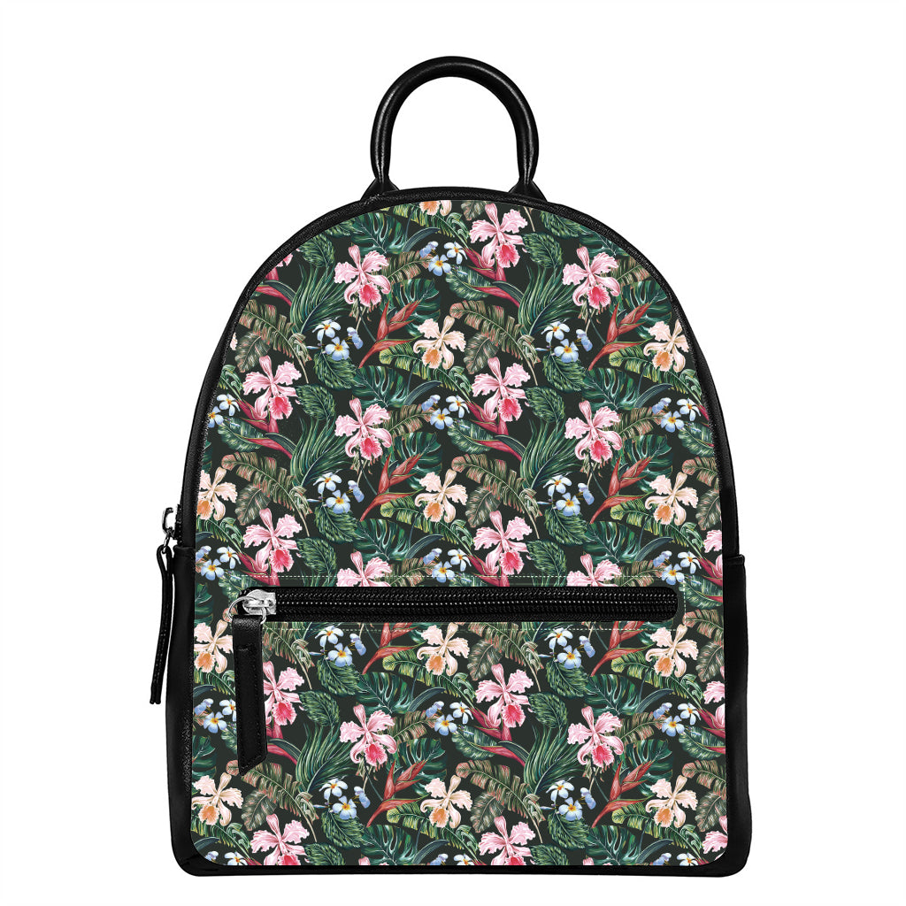 Vintage Tropical Exotic Hawaiian Print Leather Backpack