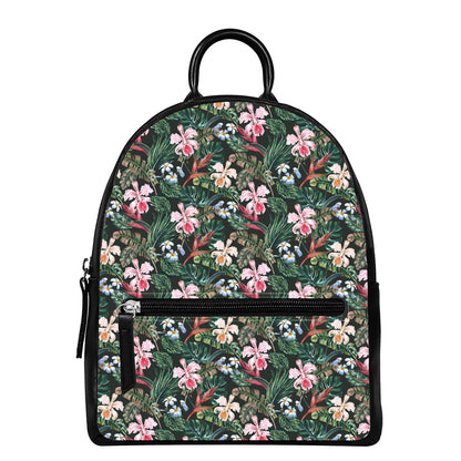 Vintage Tropical Exotic Hawaiian Print Leather Backpack