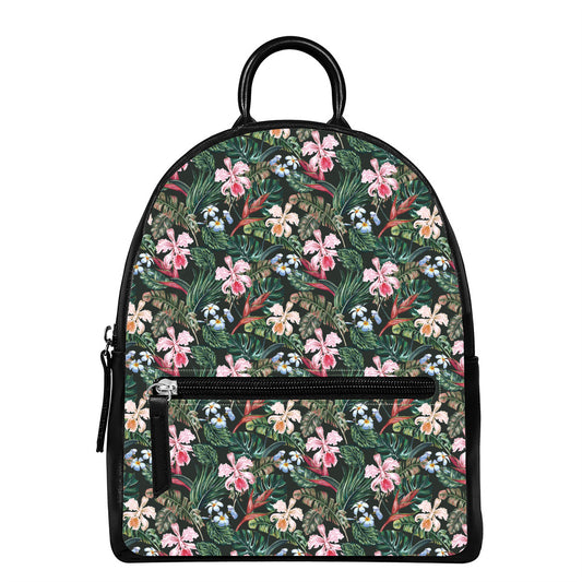 Vintage Tropical Exotic Hawaiian Print Leather Backpack
