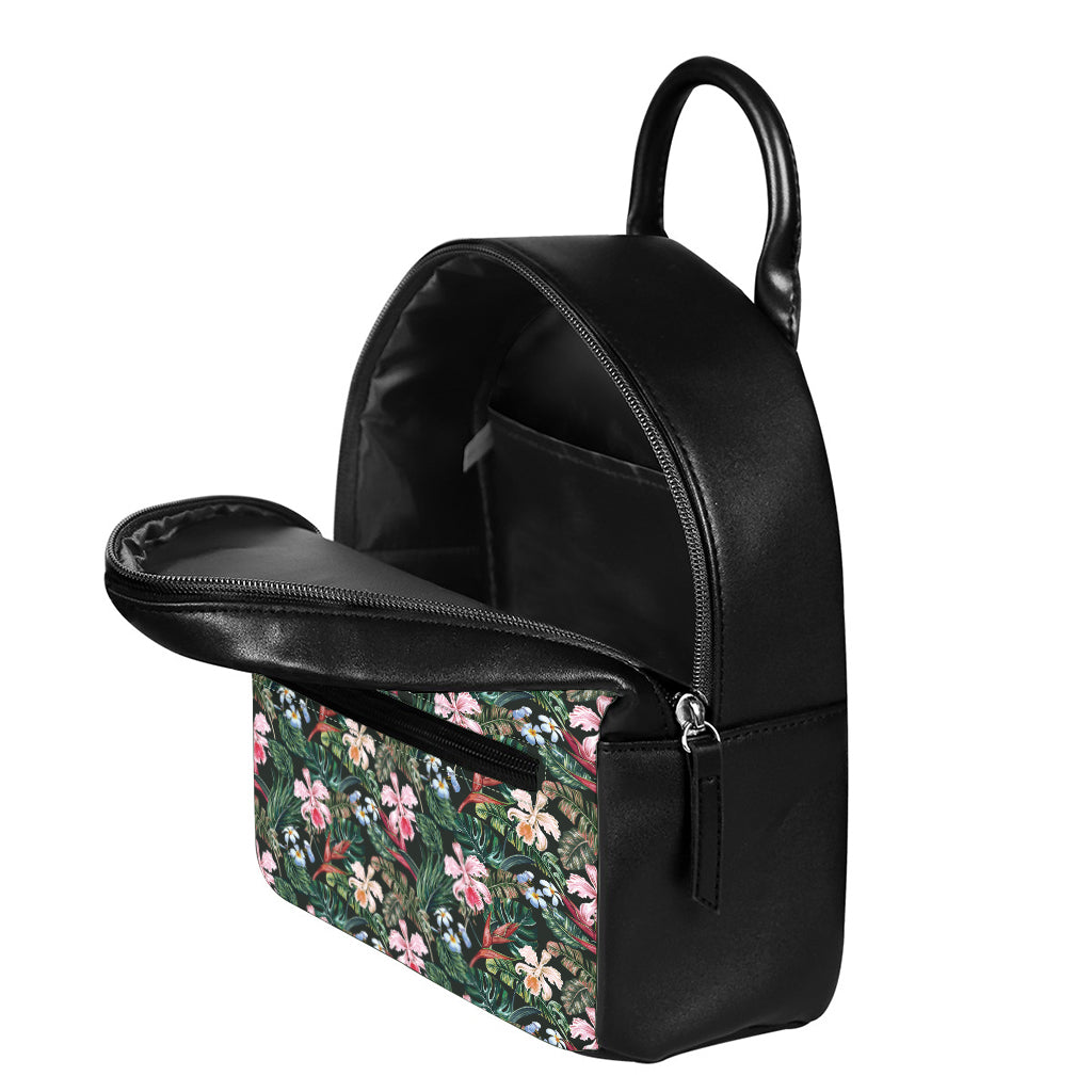 Vintage Tropical Exotic Hawaiian Print Leather Backpack